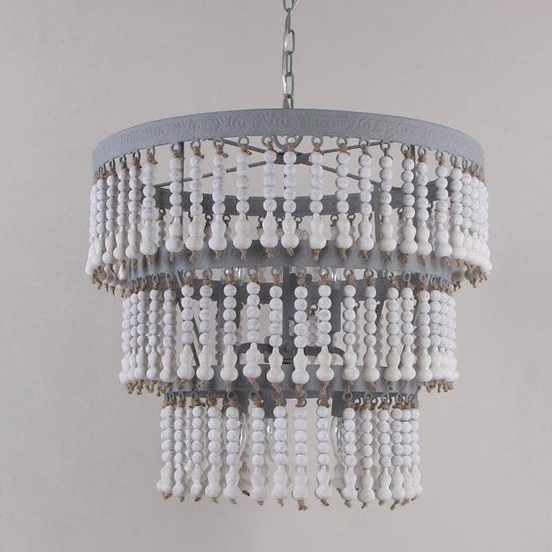 Modern Transitional Round Wood Bead Hardware 6-Light Chandelier For Living Room