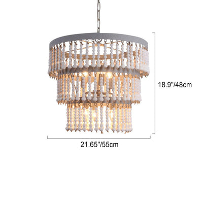 Modern Transitional Round Wood Bead Hardware 6-Light Chandelier For Living Room