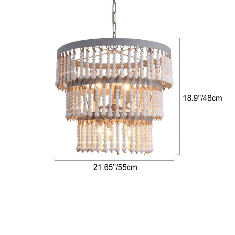 Modern Transitional Round Wood Bead Hardware 6-Light Chandelier For Living Room