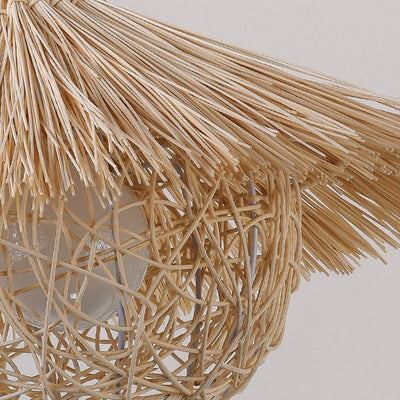 Traditional Rustic Rattan Weaving Straw Hat 1-Light Pendant Light For Dining Room