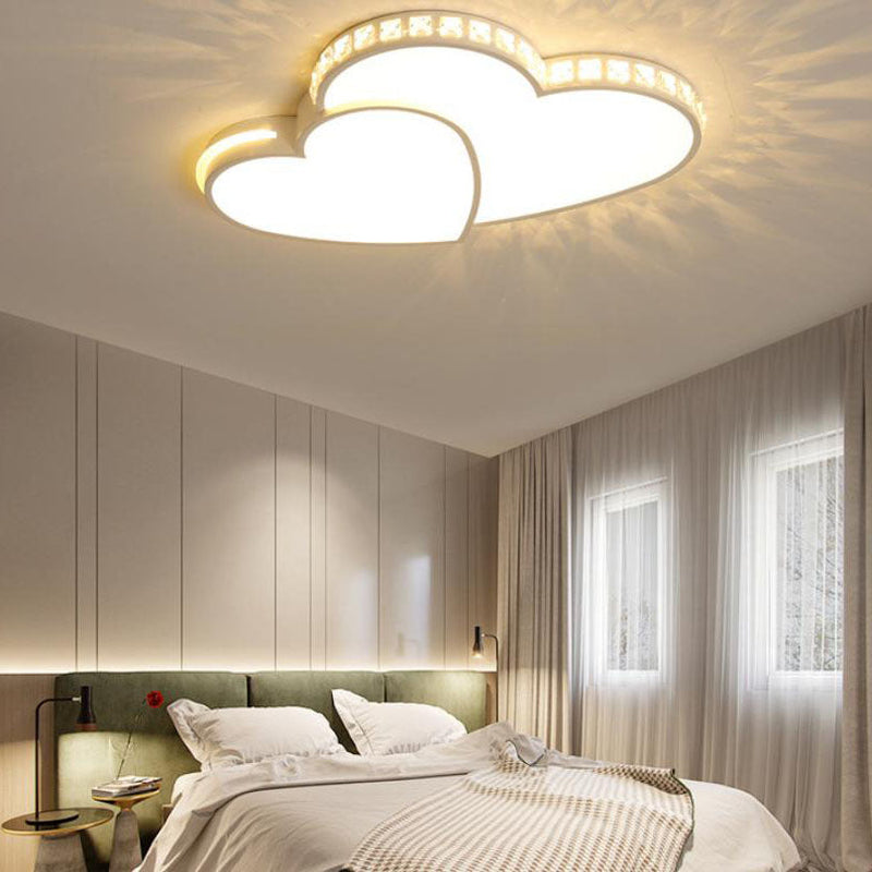 Contemporary Simplicity Crystal Edging Acrylic Heart Shape LED Flush Mount Ceiling Light For Bedroom