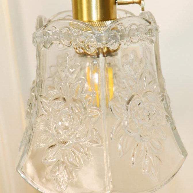 Traditional French Brass Carved Glass 1-Light Wall Sconce Lamp For Bedroom