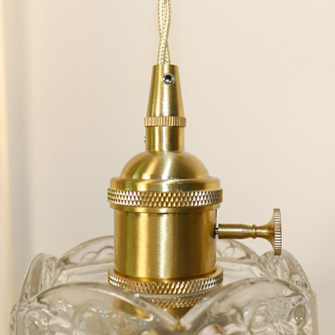 Traditional French Brass Carved Glass 1-Light Wall Sconce Lamp For Bedroom