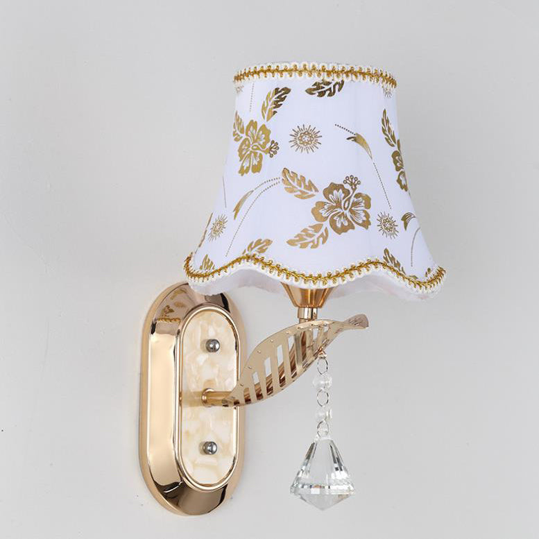 Traditional European Floral Fabric Iron 1/2 Light Wall Sconce Lamp For Living Room