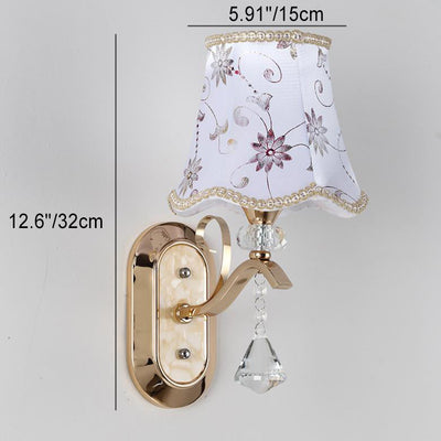 Traditional European Floral Fabric Iron 1/2 Light Wall Sconce Lamp For Living Room