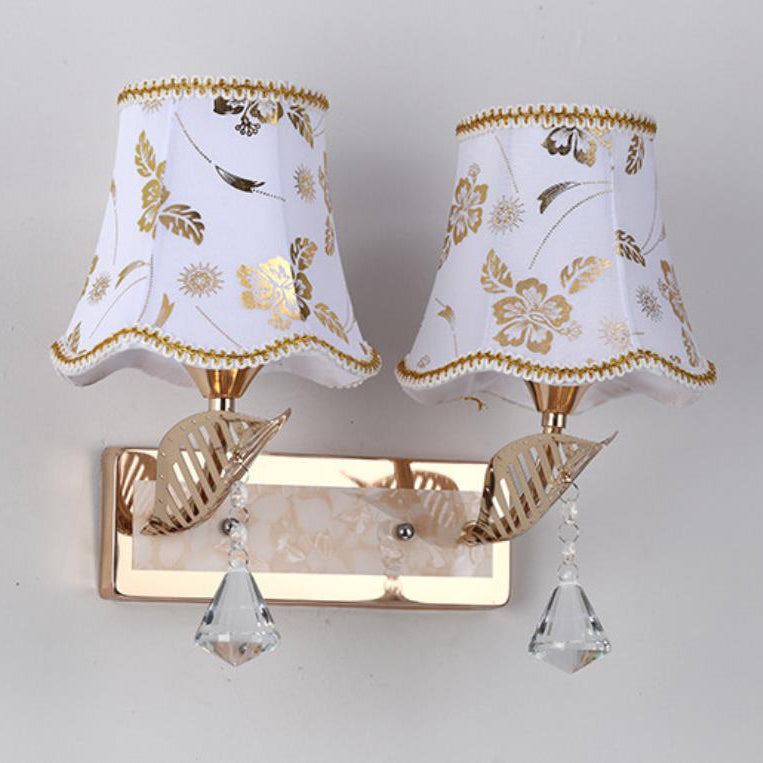 Traditional European Floral Fabric Iron 1/2 Light Wall Sconce Lamp For Living Room