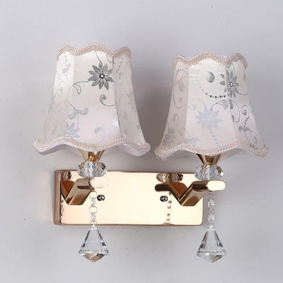 Traditional European Floral Fabric Iron 1/2 Light Wall Sconce Lamp For Living Room