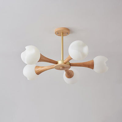 Contemporary Nordic Branch Flower Rubberwood Plastic 3/5 Light Chandelier For Living Room