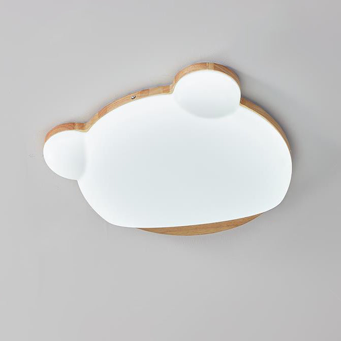 Contemporary Creative Bear Rubberwood Acrylic LED Flush Mount Ceiling Light For Bedroom