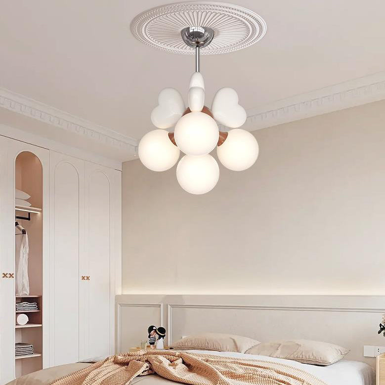 Modern Minimalist Cream Orb Heart Hardware Resin PE 4/6 Light Chandelier For Living Room