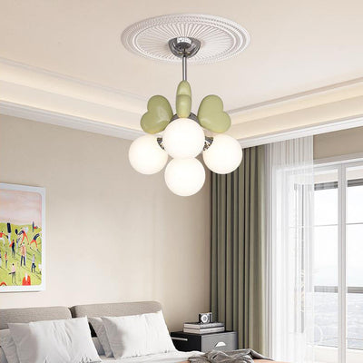 Modern Minimalist Cream Orb Heart Hardware Resin PE 4/6 Light Chandelier For Living Room