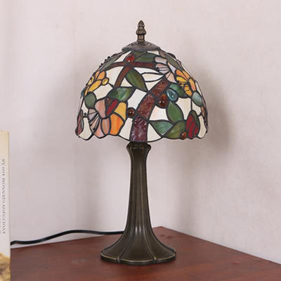 Traditional Tiffany Dome Iron Stained Glass 1-Light Table Lamp For Bedroom