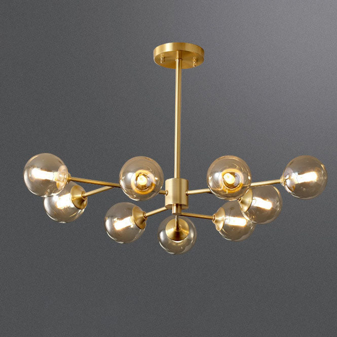 Modern Mid-century Brass Frame Molecular Glass Ball Shade 6/9/12/15-Light Chandelier For Living Room