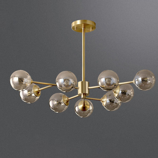 Modern Mid-century Brass Frame Molecular Glass Ball Shade 6/9/12/15-Light Chandelier For Living Room