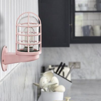 Contemporary Creative Macaron Cylinder Grid Iron Glass 1-Light Wall Sconce Lamp For Living Room