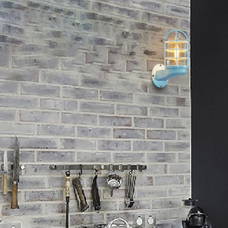 Contemporary Creative Macaron Cylinder Grid Iron Glass 1-Light Wall Sconce Lamp For Living Room