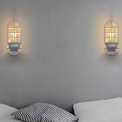 Contemporary Creative Macaron Cylinder Grid Iron Glass 1-Light Wall Sconce Lamp For Living Room