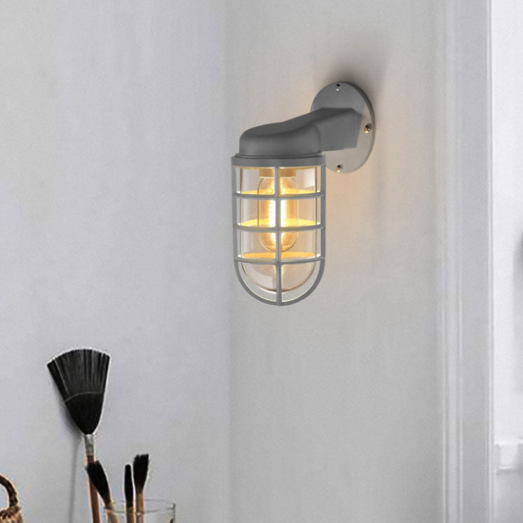 Contemporary Creative Macaron Cylinder Grid Iron Glass 1-Light Wall Sconce Lamp For Living Room