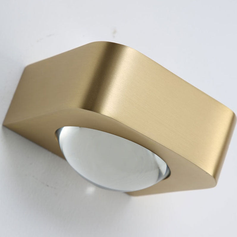 Modern Minimalist Rectangle Lens Stainless Steel Copper Glass LED Wall Sconce Lamp For Living Room