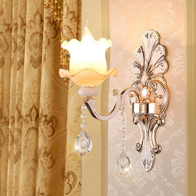 Traditional European Carved Sconce Zinc Alloy Imitation Jade 1/2 Light Wall Sconce Lamp For Living Room