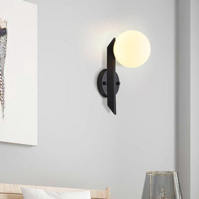 Contemporary Scandinavian Orb Vertical Strip Iron Glass 1-Light Wall Sconce Lamp For Living Room