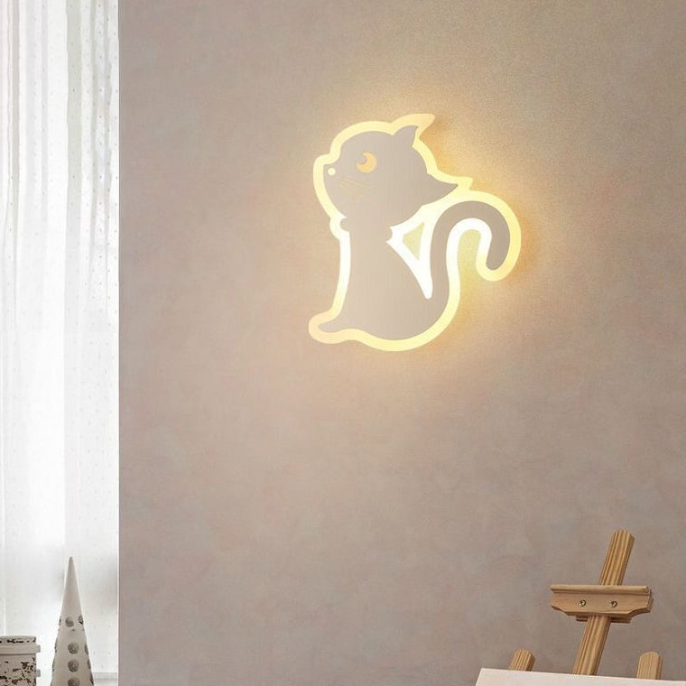 Applique murale en fer avec design de chat en acrylique créatif contemporain, lampe LED pour chambre 