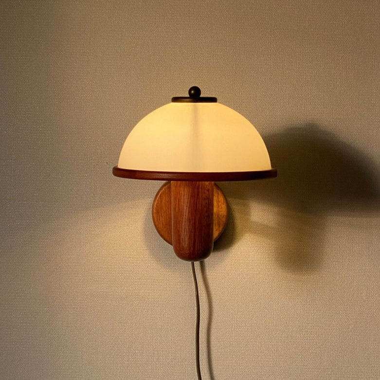 Traditional Japanese Wood Mushroom Design 1-Light Wall Sconce Lamp For Living Room