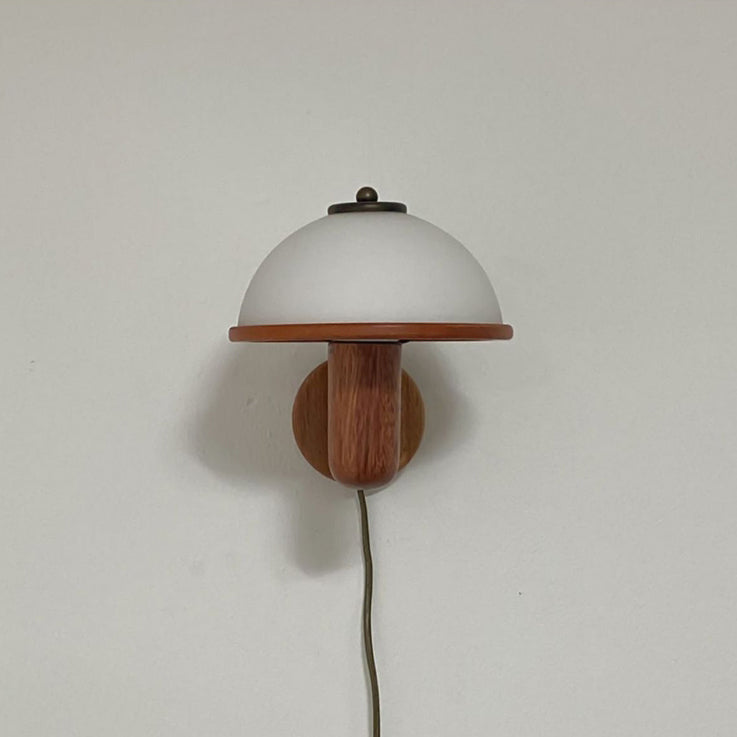 Traditional Japanese Wood Mushroom Design 1-Light Wall Sconce Lamp For Living Room