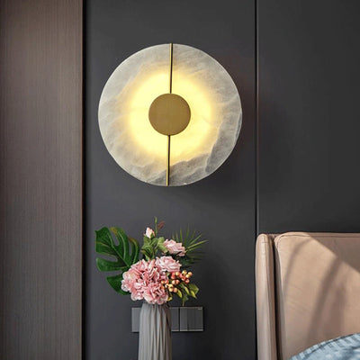 Contemporary Scandinavian Copper Marble Round Oval LED Wall Sconce Lamp For Living Room