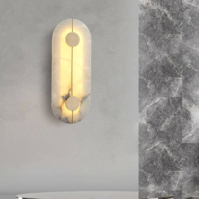 Contemporary Scandinavian Copper Marble Round Oval LED Wall Sconce Lamp For Living Room