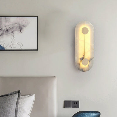 Contemporary Scandinavian Copper Marble Round Oval LED Wall Sconce Lamp For Living Room