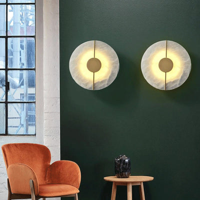 Contemporary Scandinavian Copper Marble Round Oval LED Wall Sconce Lamp For Living Room