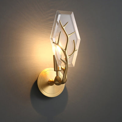 Contemporary Luxury Copper Crystal Polygon Branch 1-Light Wall Sconce Lamp For Living Room