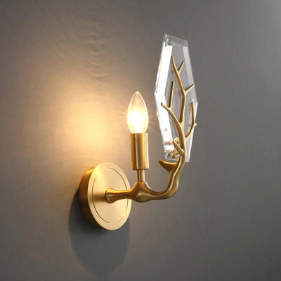 Contemporary Luxury Copper Crystal Polygon Branch 1-Light Wall Sconce Lamp For Living Room