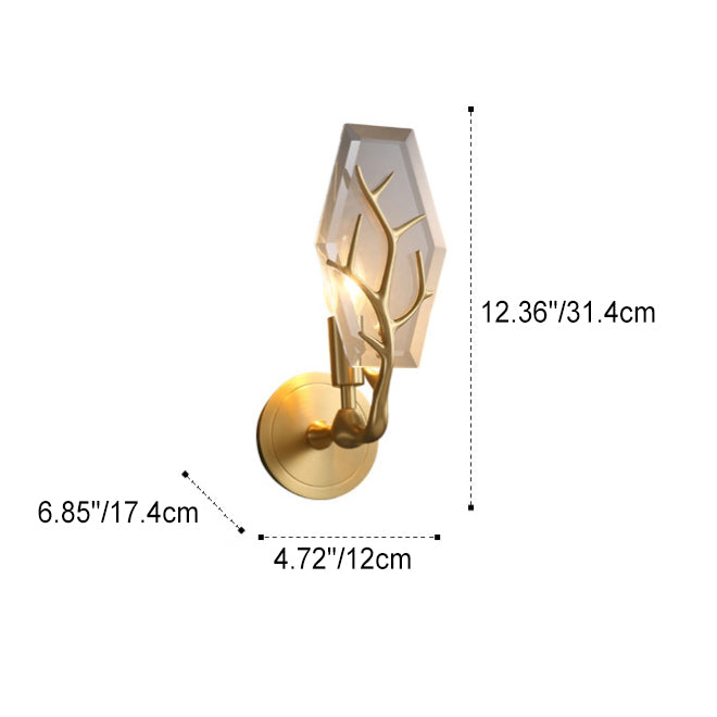 Contemporary Luxury Copper Crystal Polygon Branch 1-Light Wall Sconce Lamp For Living Room