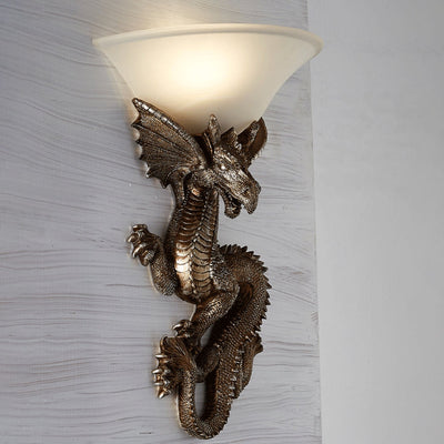 Traditional European Resin Glass Dragon Semi-Circular 1-Light Wall Sconce Lamp For Living Room