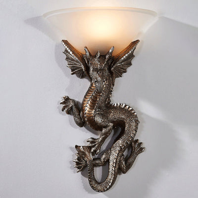 Traditional European Resin Glass Dragon Semi-Circular 1-Light Wall Sconce Lamp For Living Room