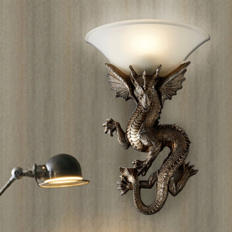 Traditional European Resin Glass Dragon Semi-Circular 1-Light Wall Sconce Lamp For Living Room