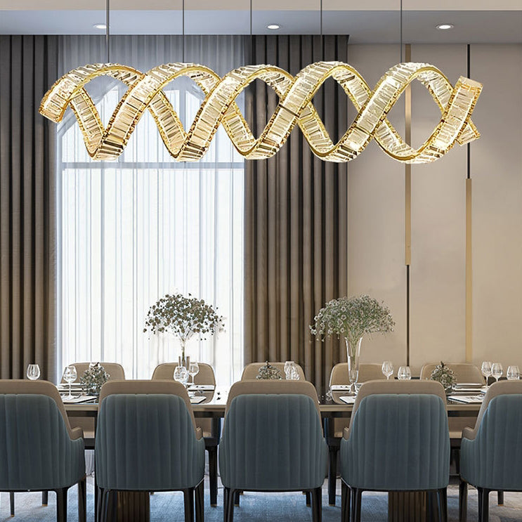 Modern Luxury Stainless Steel Crystal Double Loop Wave LED Chandelier For Dining Room