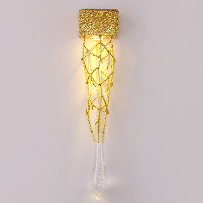 Contemporary Luxury Iron Copper Crystal Branch Drop 1-Light Wall Sconce Lamp For Living Room