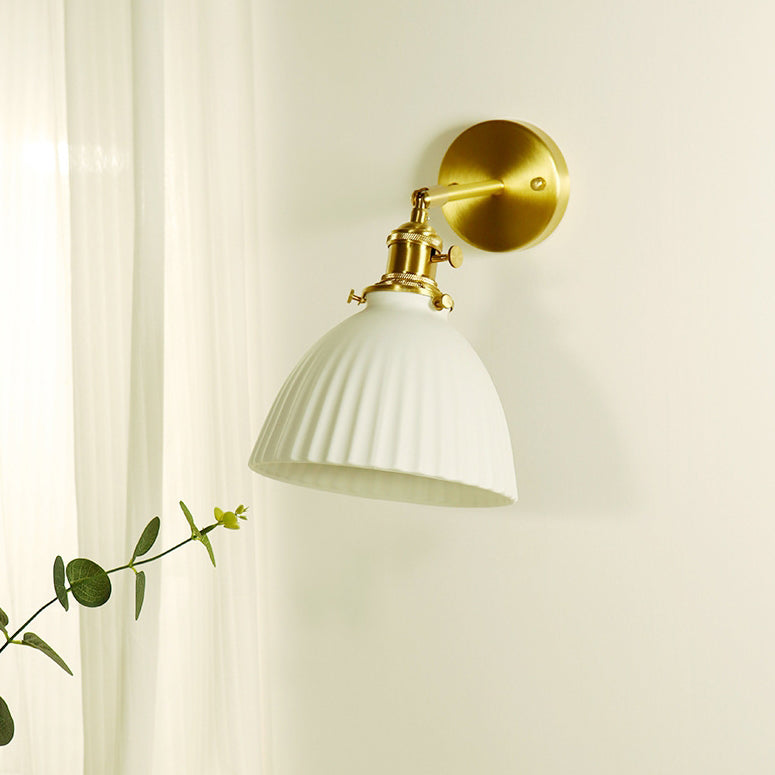 Modern Minimalist Half Round Copper Ceramic 1-Light Wall Sconce Lamp For Bedroom