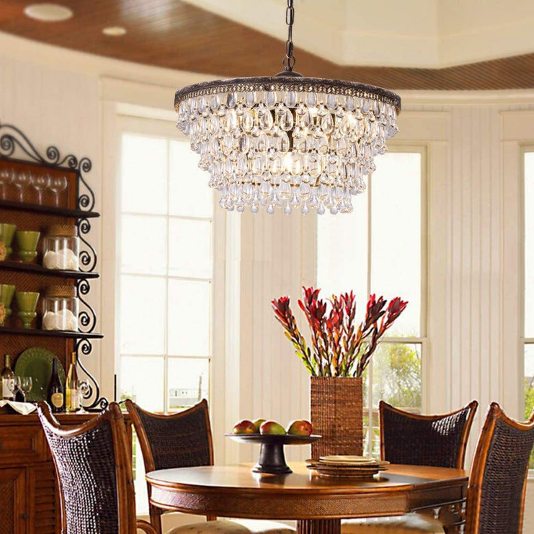 Traditional Luxury Round Iron Crystal 5-Light Chandelier For Living Room