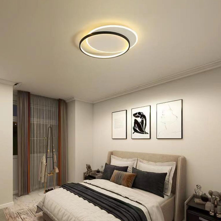 Modern Minimalist Two Round Aluminum Iron Acrylic Silicone LED Flush Mount Ceiling Light For Bedroom