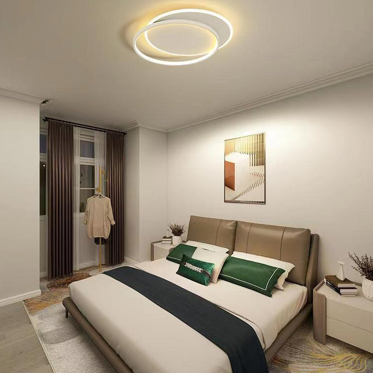 Modern Minimalist Two Round Aluminum Iron Acrylic Silicone LED Flush Mount Ceiling Light For Bedroom