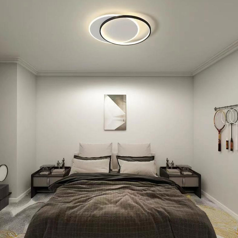 Modern Minimalist Two Round Aluminum Iron Acrylic Silicone LED Flush Mount Ceiling Light For Bedroom