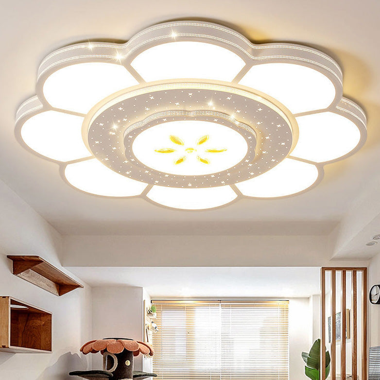 Modern Simplicity Iron Acrylic Round Flower LED Flush Mount Ceiling Light For Living Room