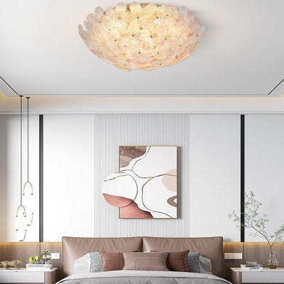 Modern Luxury Carbon Steel Glass Dome Floral 10/16 Light Semi-Flush Mount Ceiling Light For Living Room