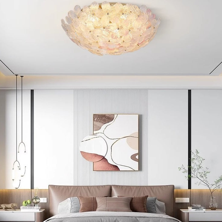 Modern Luxury Carbon Steel Glass Dome Floral 10/16 Light Semi-Flush Mount Ceiling Light For Living Room