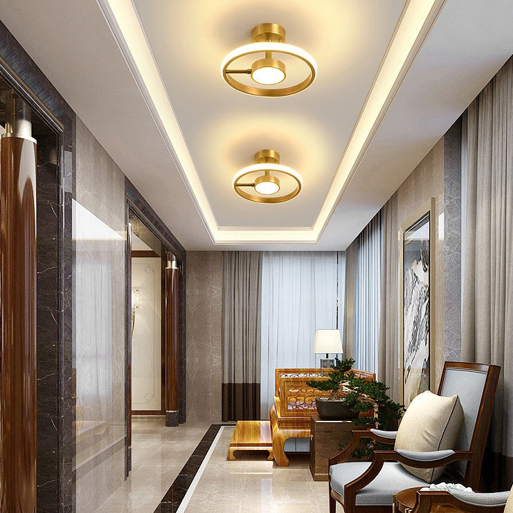 Modern Simplicity Brass Silicone Round Square LED Flush Mount Ceiling Light For Hallway