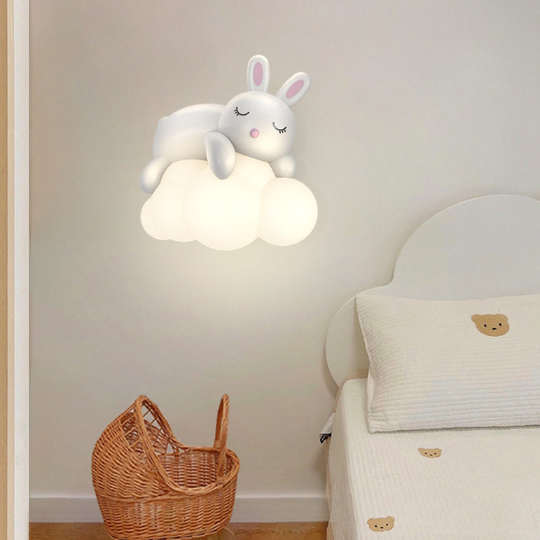 Contemporary Nordic Kids Resin PE Bear Rabbit LED Wall Sconce Lamp For Bedroom